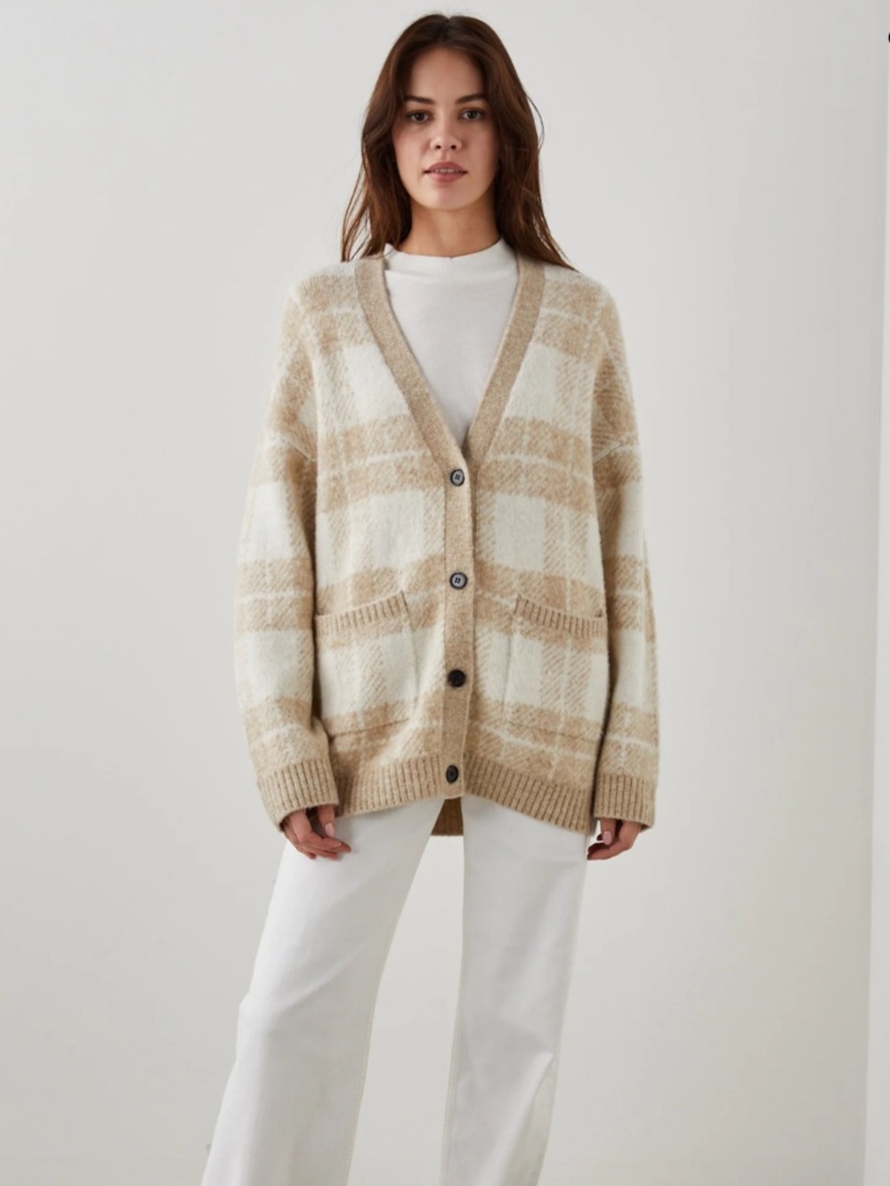 Rails | Runi Cardigan in Ivory Sand Plaid